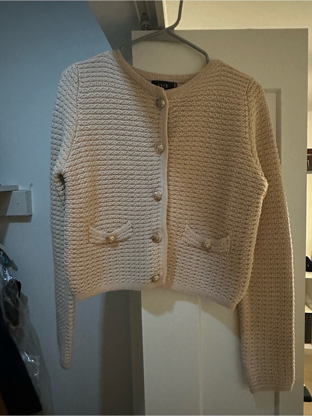 Vici Cream Textured Knit Cardigan with Gold Buttons - Picture 7 of 10